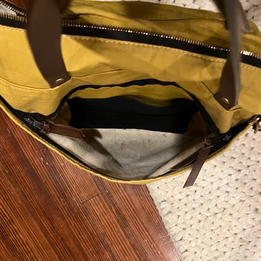 Women’s Tote Bag in Mustard Yellow with Brown Handles - Picture 4 of 7